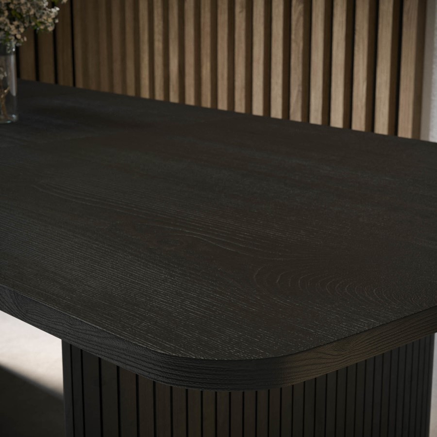 ALMOST PERFECT - Large Black Oak Extendable Dining Table - Seats 6-8 - Jarel