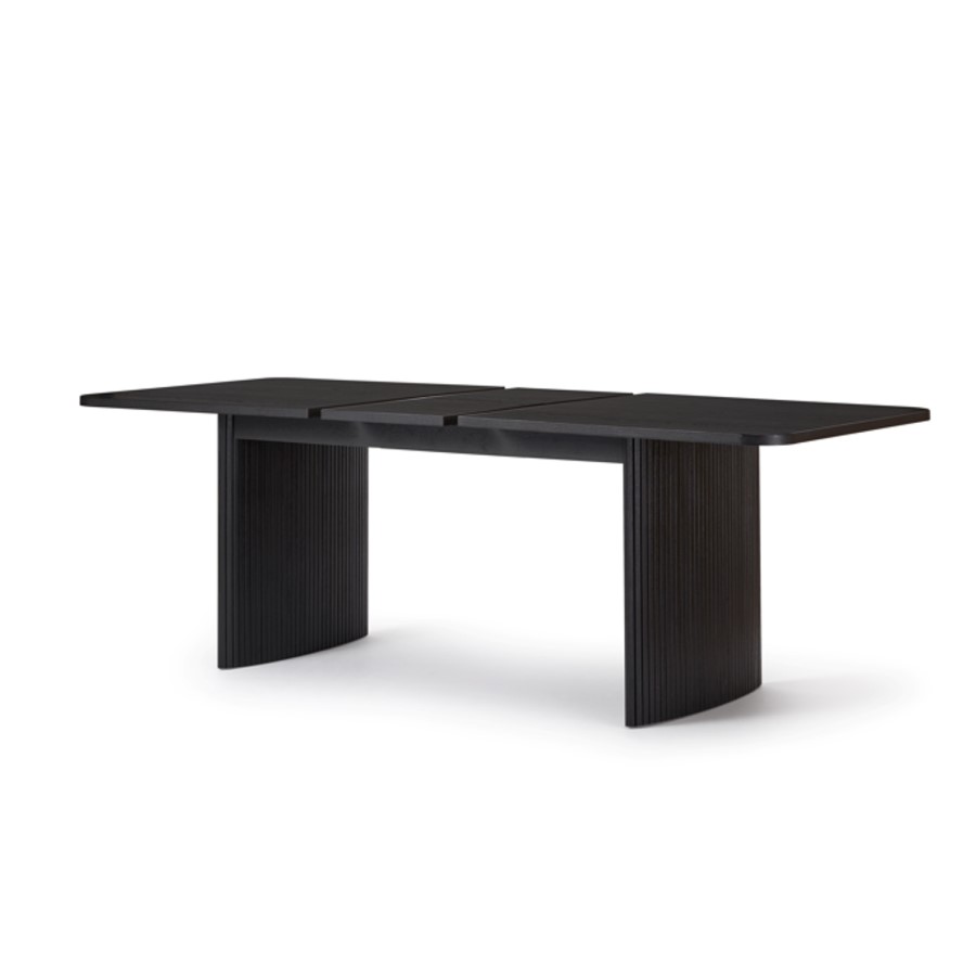 Large Rectangular Black Oak Extendable Dining Table Set with 6 Khaki Green Velvet Chairs - Seats 6 - Jarel