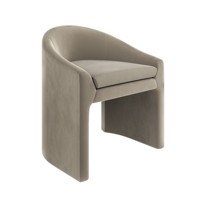 ONLY OPENED - Upholstered Mink Velvet Curved Tub Dining Chair - Kelsey