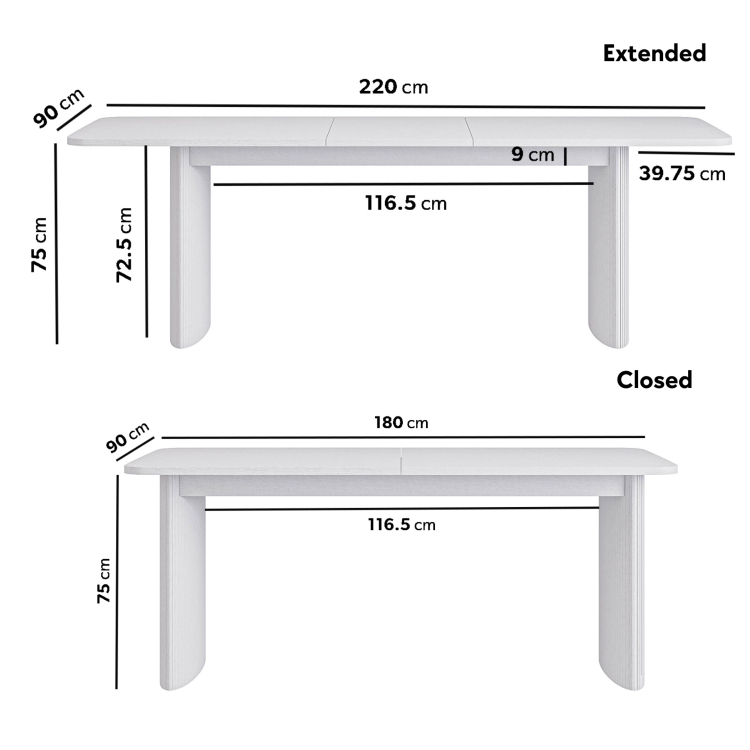 Large White Wooden Extendable Dining Table - Seats 6 - 8 - Jarel