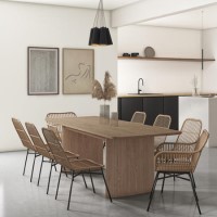Oak Extendable Dining Set with 8 Rattan Effect Chairs - Jarel