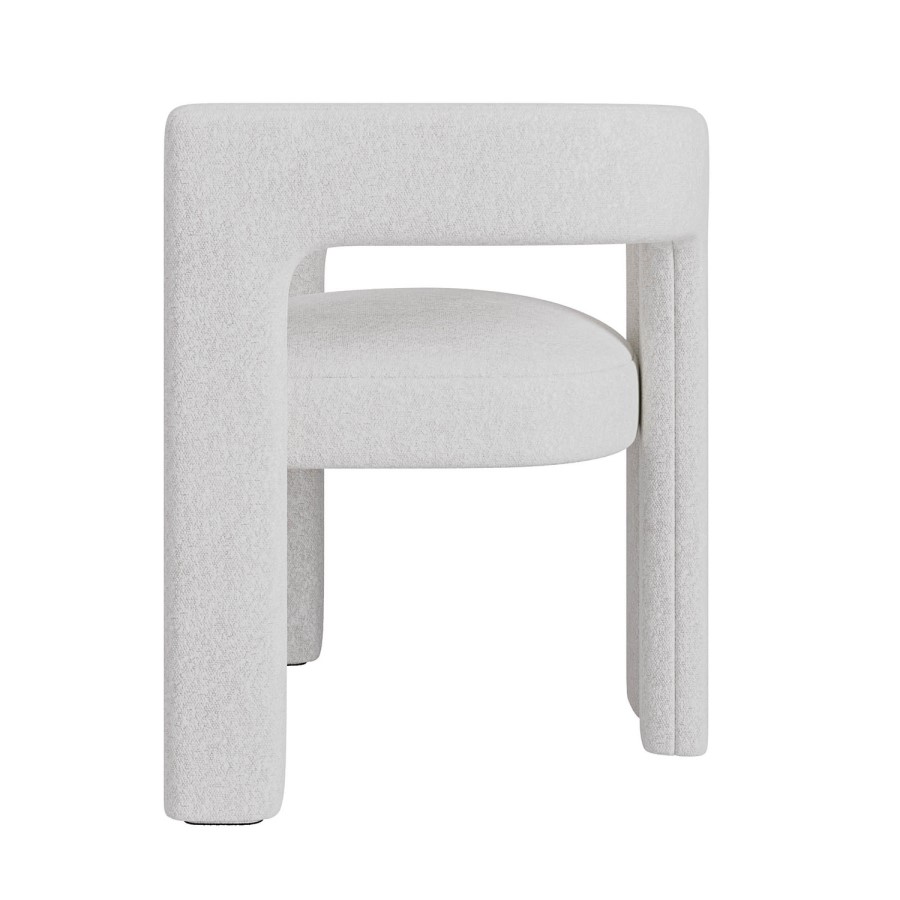 White Boucle Upholstered Curved Tub Dining Chair - Kirra