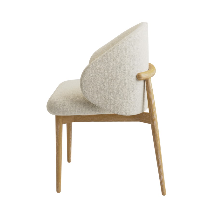 ONLY OPENED - Cream Curved limedwashed Oak exposed back textured fabric dining chair -Kori