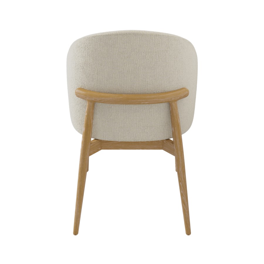 ONLY OPENED - Cream Curved limedwashed Oak exposed back textured fabric dining chair -Kori