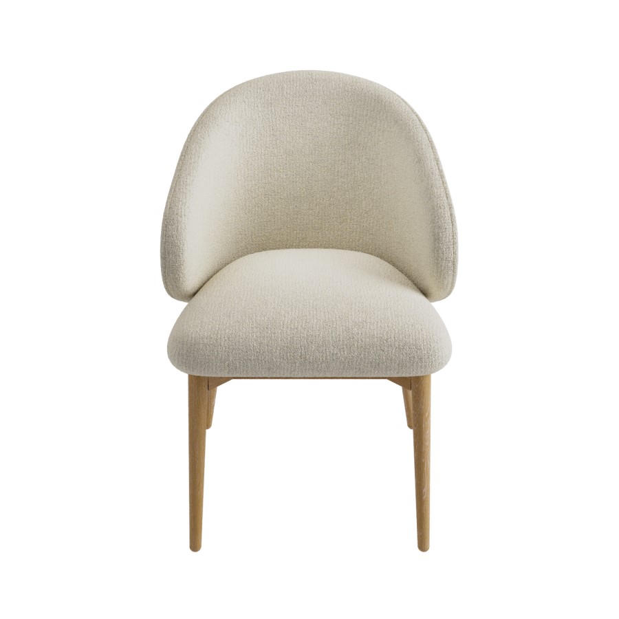 ONLY OPENED - Cream Curved limedwashed Oak exposed back textured fabric dining chair -Kori