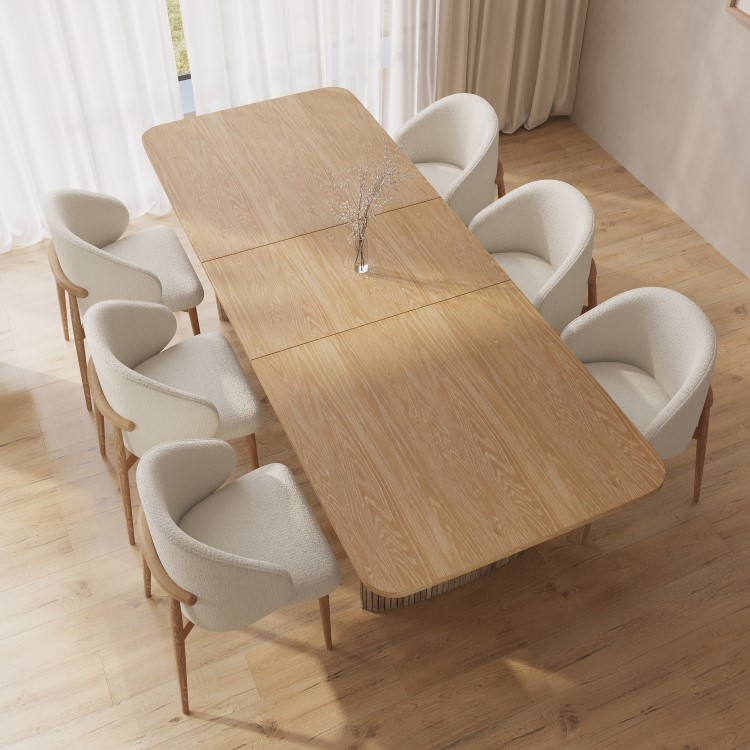 Oak Extendable Dining Table Set with 6 Curved Cream Dining Chairs - Jarel