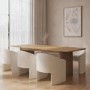 Light Oak Extendable Dining Table and 6 Ivory boucle Curved Tub Dining Chairs - Jarel