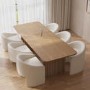 Light Oak Extendable Dining Table and 6 Ivory boucle Curved Tub Dining Chairs - Jarel