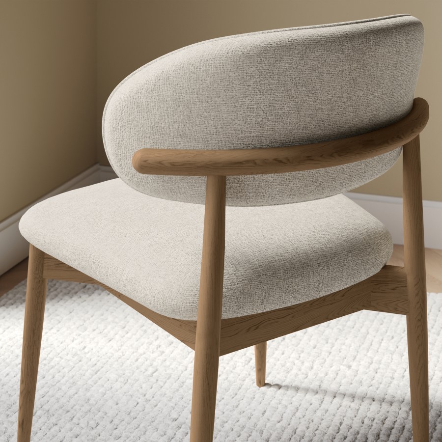 Beige Upholstered Curved Dining Chair with Solid Wood Exposed Back - Kori