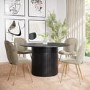 Round Black Oak Dining Table with 4 Mink Velvet Dining Chairs - Jarel