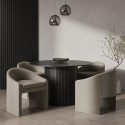 BUN/JAR009/91379 Round Black Oak Dining Table Set with 4 Upholstered Mink Velvet Curved Chairs - Seats 4 - Jarel