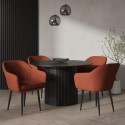 BUN/JAR009/93778 Round Black Oak Dining Table Set with 4 Rust Boucle Chairs - Seats 4 - Jarel