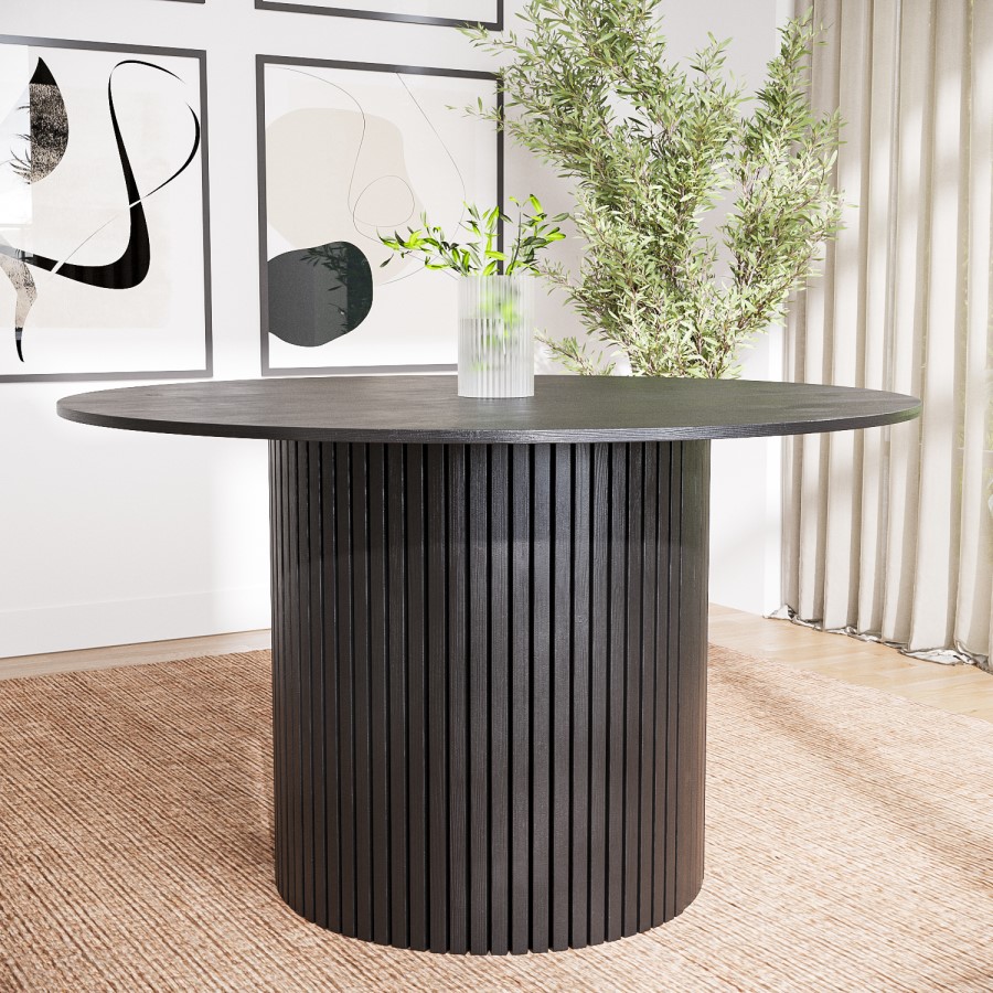 GRADE A2 - Round Black Oak Dining Table - Seats 4 - Jarel