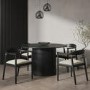 Round Black Oak Dining Table Set with 4 Brass Detail Black Curved Chairs - Seats 4 - Jarel