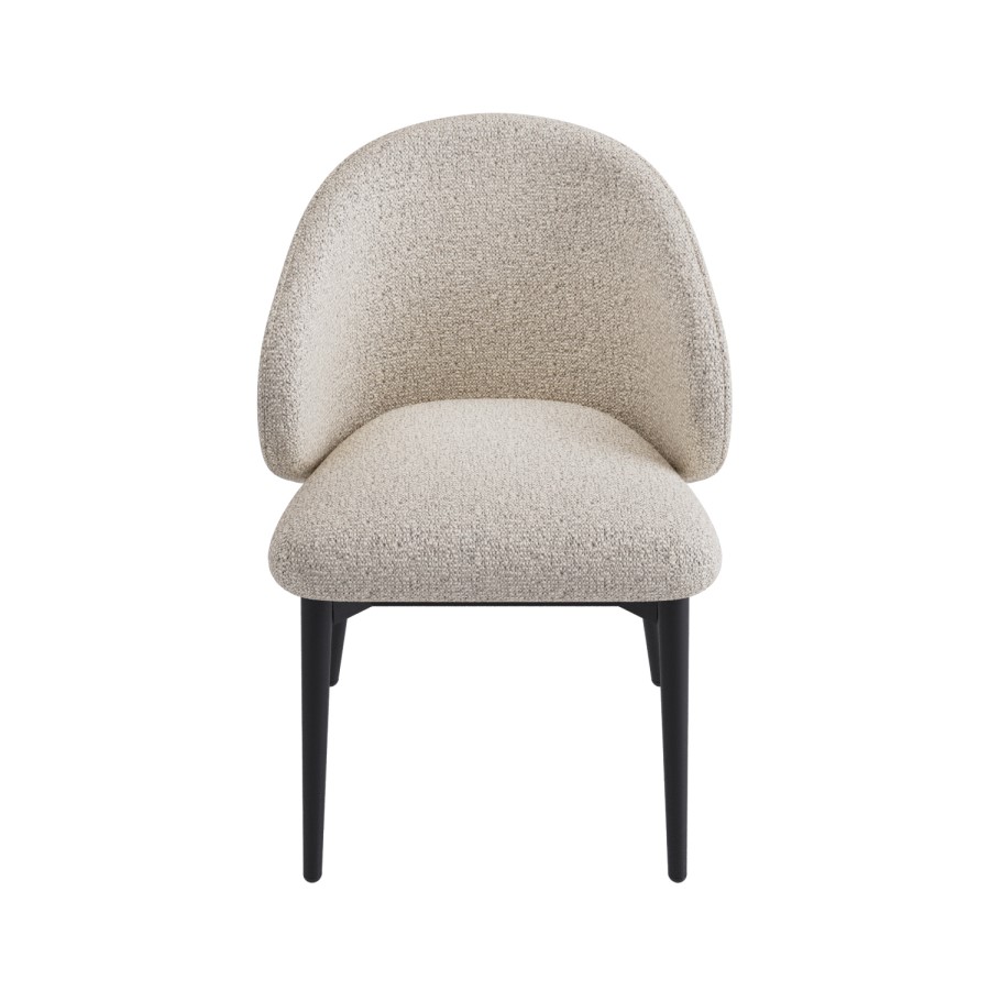 Set of 4 Cream and Black Upholstered Curved Dining Chairs with Wooden Exposed Back - Kori