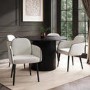 Round Black Oak Dining Table Set with 4 Cream Upholstered Chairs - Seats 4 - Jarel