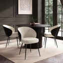 BUN/JAR009A/96168 Round Black Oak Dining Table Set with 4 Beige Upholstered Chairs - Seats 4 - Jarel