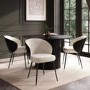 Round Black Oak Dining Table Set with 4 Beige Upholstered Chairs - Seats 4 - Jarel