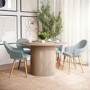 Oak Round Dining Table With 4 Herringbone Fabric Dining Chairs - Jarel