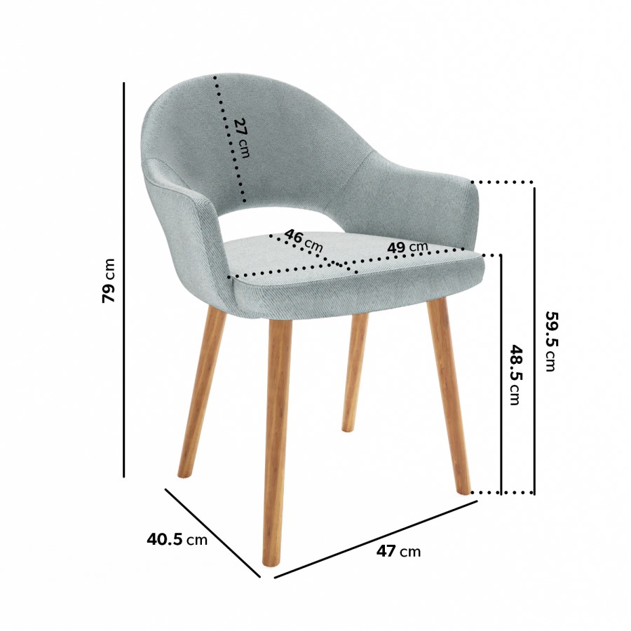 Oak Round Dining Table With 4 Herringbone Fabric Dining Chairs - Jarel