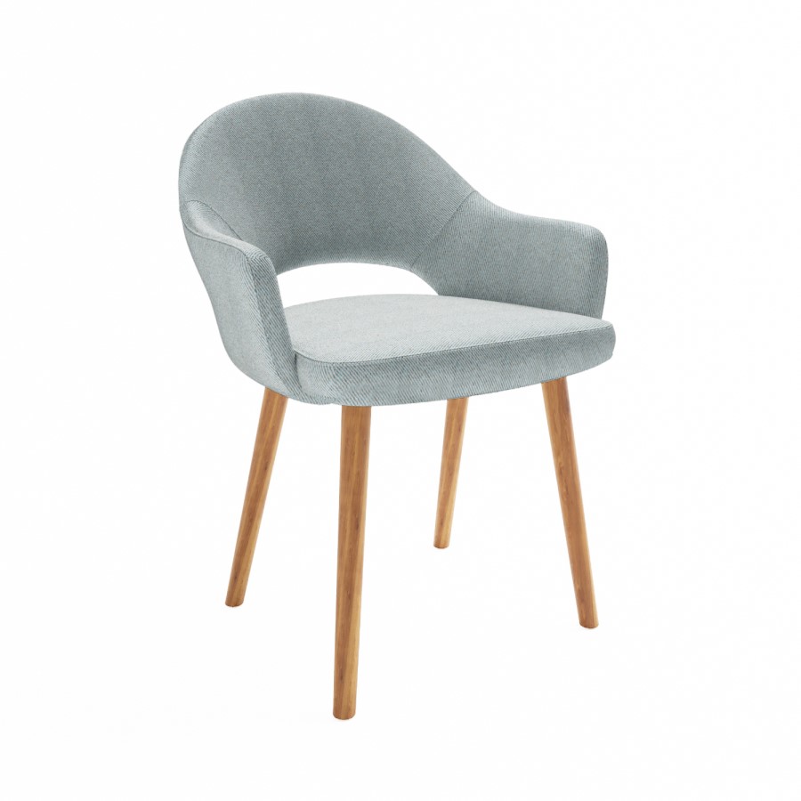 Oak Round Dining Table With 4 Herringbone Fabric Dining Chairs - Jarel