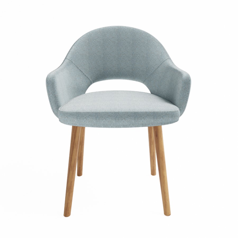 Oak Round Dining Table With 4 Herringbone Fabric Dining Chairs - Jarel