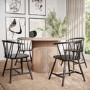 Round Oak Dining Table with 4 Black Curved Spindle Chairs - Jarel