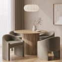 BUN/JAR012/91380 Round Light Oak Dining Table Set with 4 Upholstered Mink Velvet Curved Chairs - Seats 4 - Jarel