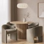 Round Light Oak Dining Table Set with 4 Upholstered Mink Velvet Curved- Seats 4 - Jarel