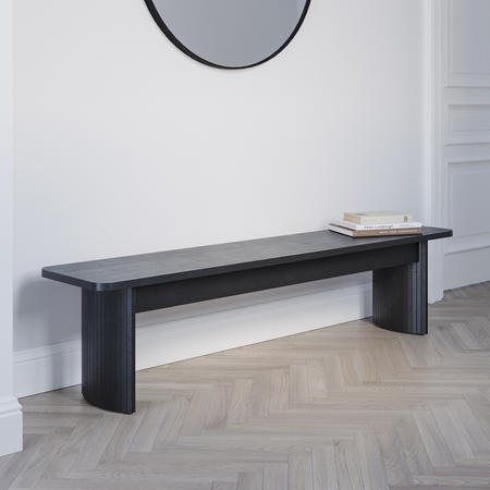 Large Black Oak Hallway Bench with Fluted Legs 180cm Seats