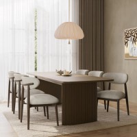 Walnut Finish Extendable Dining Table Set with 6 Beige Upholstered Dining Chairs - Seats 6 - Jarel