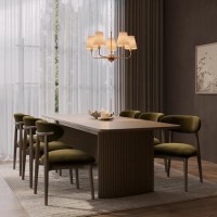 Walnut Finish Extendable Dining Table Set with 6 Green Upholstered Dining Chairs - Seats 6 - Jarel