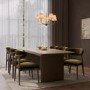 Walnut Finish Extendable Dining Table Set with 6 Green Upholstered Dining Chairs - Seats 6 - Jarel