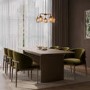 Walnut Finish Extendable Dining Table Set with 6 Green Upholstered Curved Dining Chairs - Seats 6 - Jarel