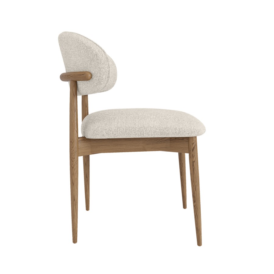 Set of 2 Beige Upholstered Curved Dining Chairs With Solid Wood Exposed Back - Kori