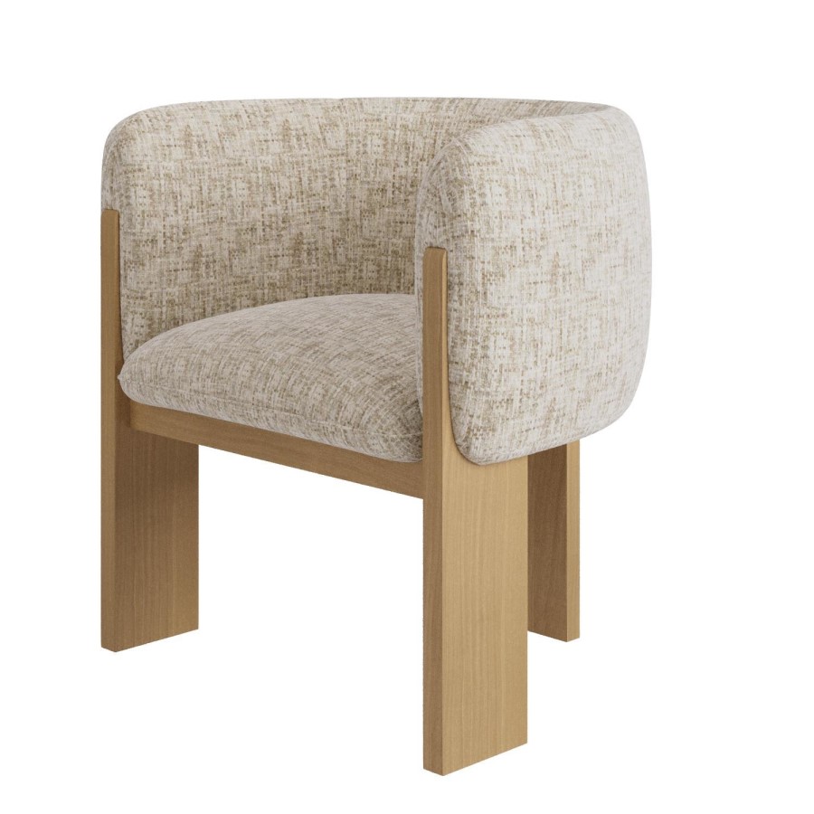 Beige Textured Fabric Curved Armchair – Jordyn 