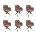 BUN/JLE005/96009 Set of 6 Brown Boucle Swivel Dining Chairs - Joelle