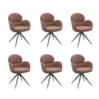 Set of 6 Rust Boucle Swivel Dining Chairs - Joelle