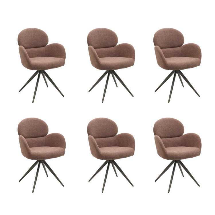 Set of 6 Rust Boucle Swivel Dining Chairs - Joelle