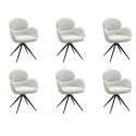 BUN/JLE006/96011 Set of 6 Beige Boucle Swivel Dining Chairs - Joelle