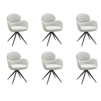 Set of 6 Beige Boucle Swivel Dining Chairs - Joelle