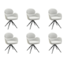 Set of 6 Beige Boucle Swivel Dining Chairs - Joelle