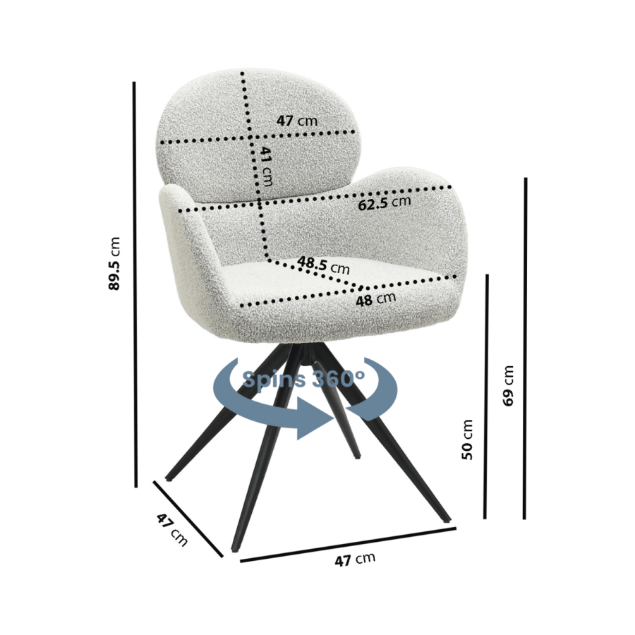 Set of 6 Beige Boucle Swivel Dining Chairs - Joelle