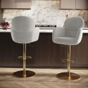 BUN/JLE007/97646 Set of 2 Beige Boucle Adjustable Swivel Bar Stools with Back - Joelle