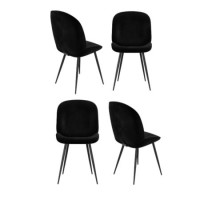 Set of 4 Black Velvet Dining Chairs with Black Legs - Jenna