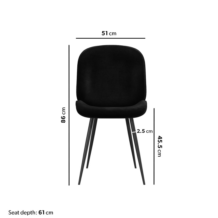 Set of 2 Black Velvet Dining Chairs with Black Legs - Jenna