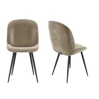 GRADE A1 - Set of 2 Mink Velvet Dining Chairs with Black Legs - Jenna