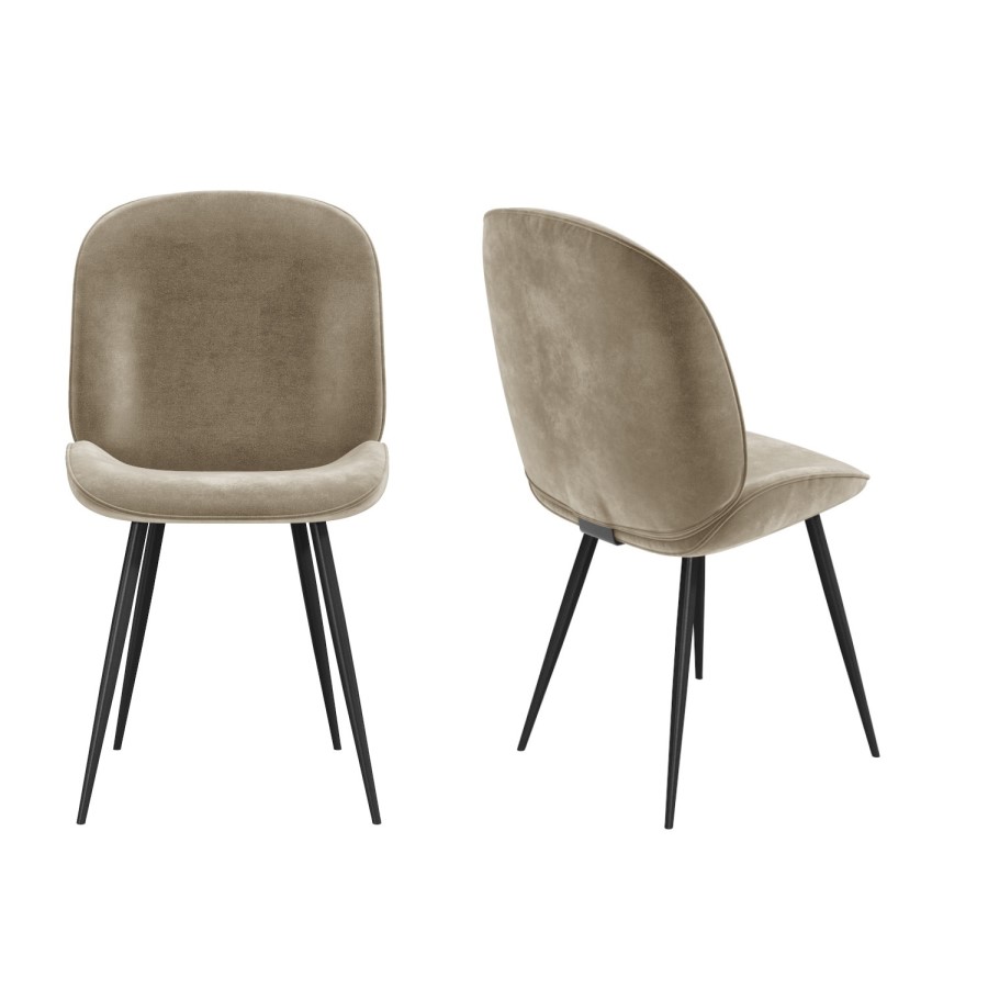 ONLY OPENED - Set of 2 Mink Velvet Dining Chairs with Black Legs - Jenna