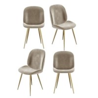 Set of 4 Mink Velvet Dining Chairs with Gold Legs- Jenna