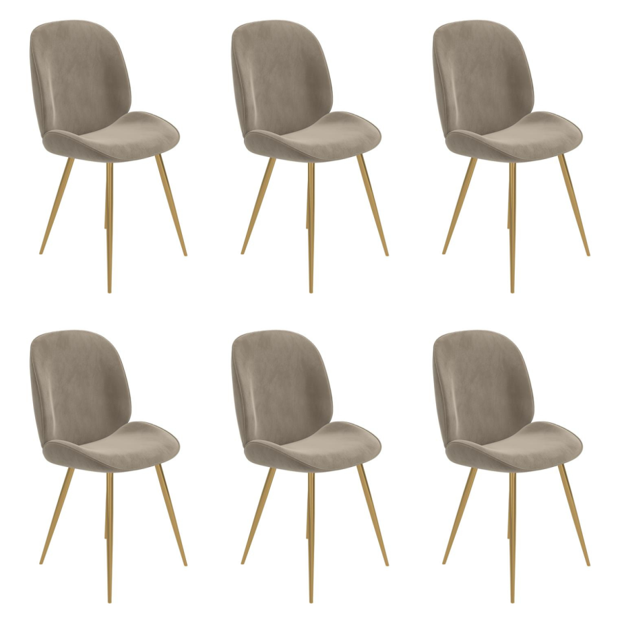 Set of 6 Mink Velvet Dining Chairs with Gold Legs - Jenna